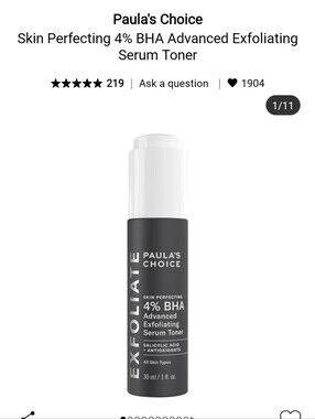NWT PAULA'S CHOICE SKIN PERFECTING 4% BHA ADVANCED EXFOLIATING SERUM TONER